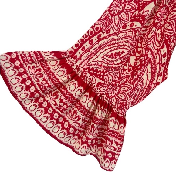 Umgee Women's SZ M Off Shoulder Bell Sleeve Red Paisley Boho Cottage Cowgirl - Picture 5 of 11